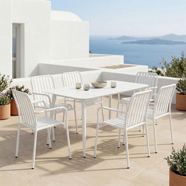 Τραπεζαρία 7τεμ "HEVEN VISTA" από αλουμίνιο σε λευκό χρώμα 120x70x72