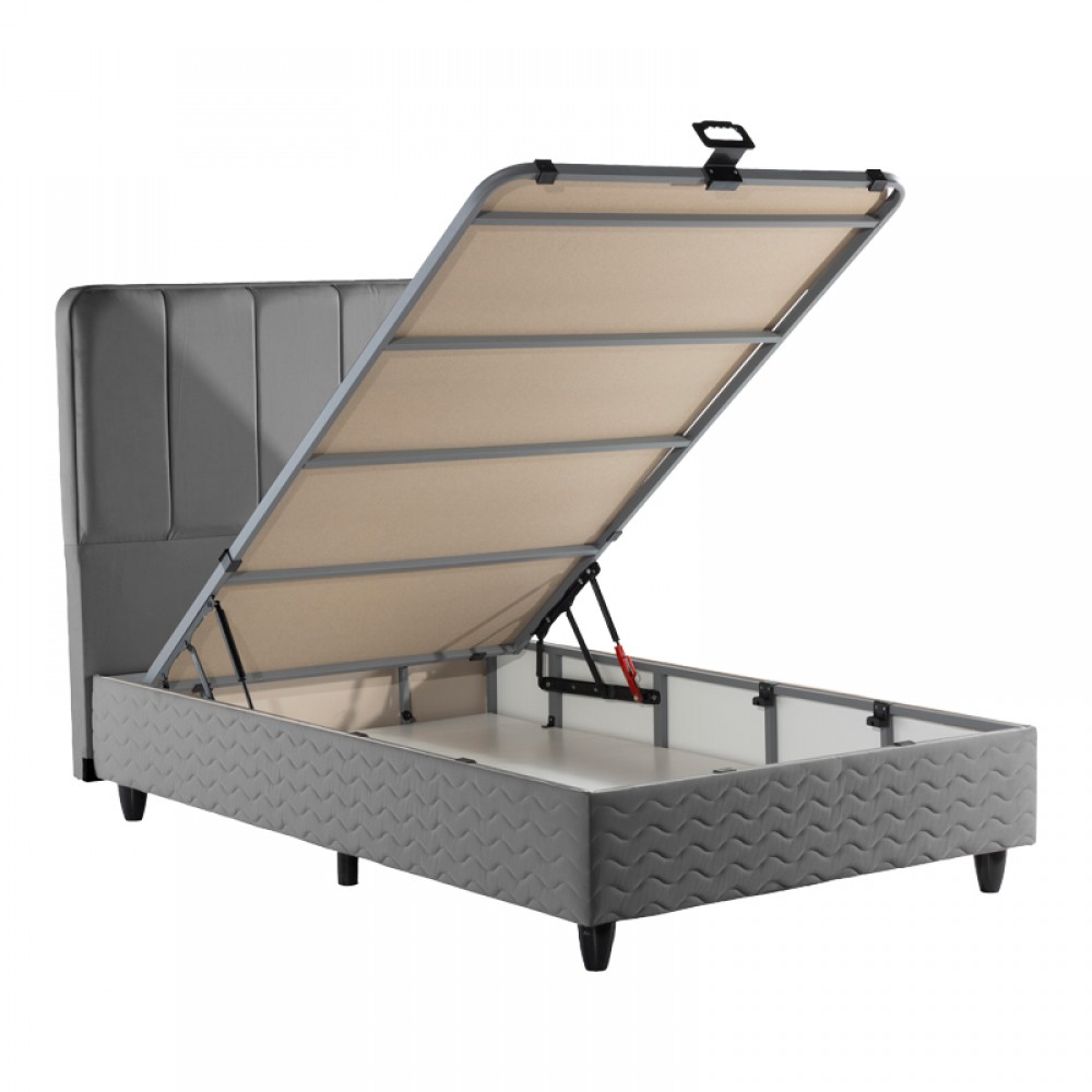 Κρεβάτι μονό "LUNDA" με αποθηκευτικό χώρο από βελούδο σε γκρι χρώμα 90x200