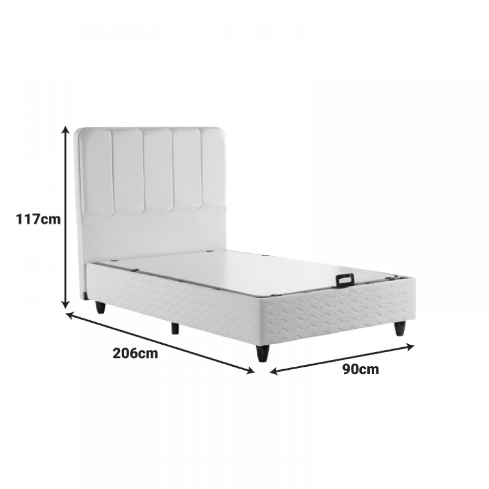 Κρεβάτι μονό "LUNDA" με αποθηκευτικό χώρο από βελούδο σε γκρι χρώμα 90x200