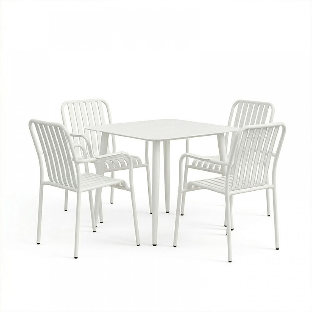 Τραπεζαρία 5τεμ "HEVEN VISTA" από αλουμίνιο σε λευκό χρώμα 80x80x72