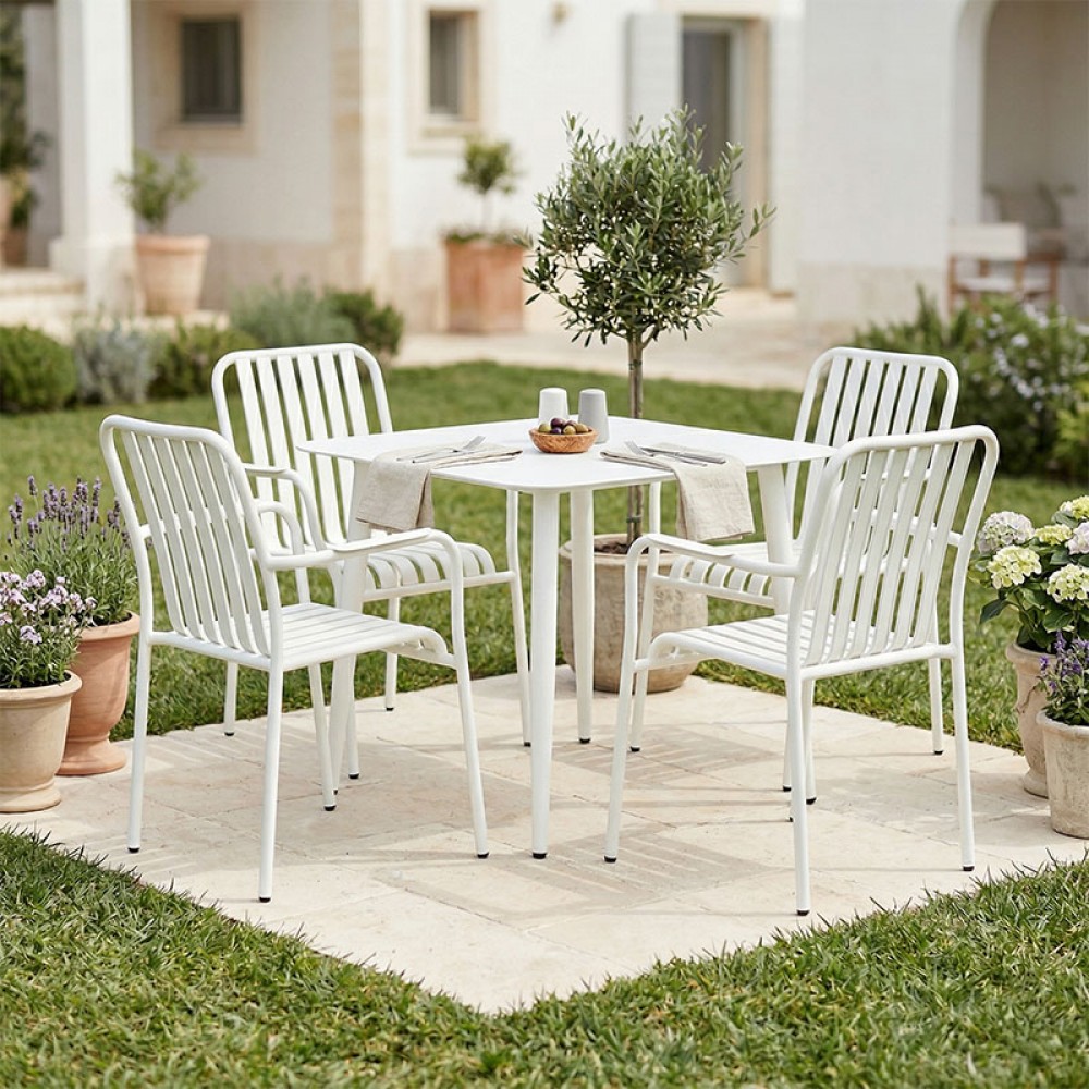 Τραπεζαρία 5τεμ "HEVEN VISTA" από αλουμίνιο σε λευκό χρώμα 80x80x72