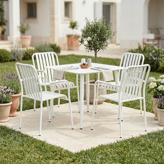 Τραπεζαρία 5τεμ "HEVEN VISTA" από αλουμίνιο σε λευκό χρώμα 80x80x72