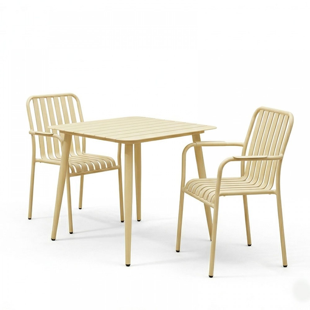 Τραπεζαρία 3τεμ "HEVEN VISTA" από αλουμίνιο σε σαμπανί χρώμα 80x80x72