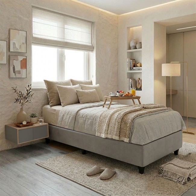 Κρεβάτι μονό "PAKDA" από βελούδο σε ανθρακί χρώμα 90x200