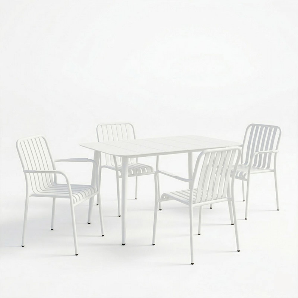 Τραπεζαρία 5τεμ "HEVEN VISTA" από αλουμίνιο σε λευκό χρώμα 120x70x72