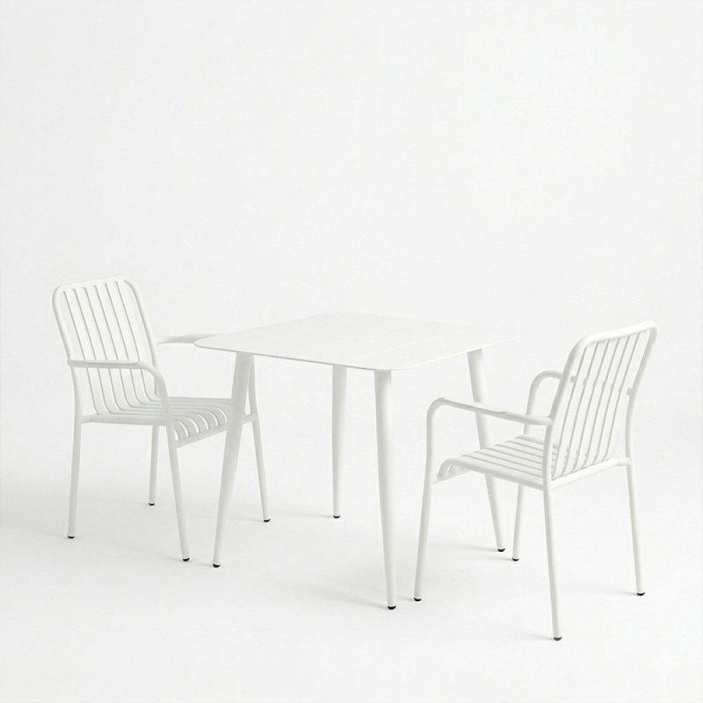 Τραπεζαρία 3τεμ "HEVEN VISTA" από αλουμίνιο σε λευκό χρώμα 80x80x72