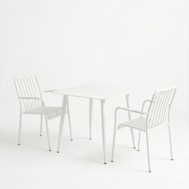 Τραπεζαρία 3τεμ "HEVEN VISTA" από αλουμίνιο σε λευκό χρώμα 80x80x72