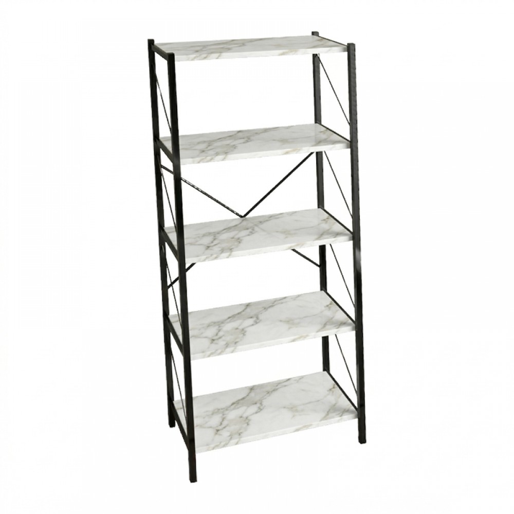 Βιβλιοθήκη "BIMBLEM" από μέταλλο σε μαύρο/λευκό μαρμάρου χρώμα 60x30x150