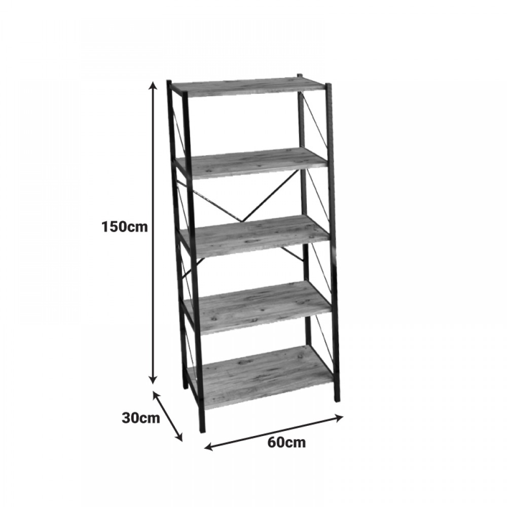 Βιβλιοθήκη "BIMBLEM" από μέταλλο σε μαύρο/λευκό μαρμάρου χρώμα 60x30x150