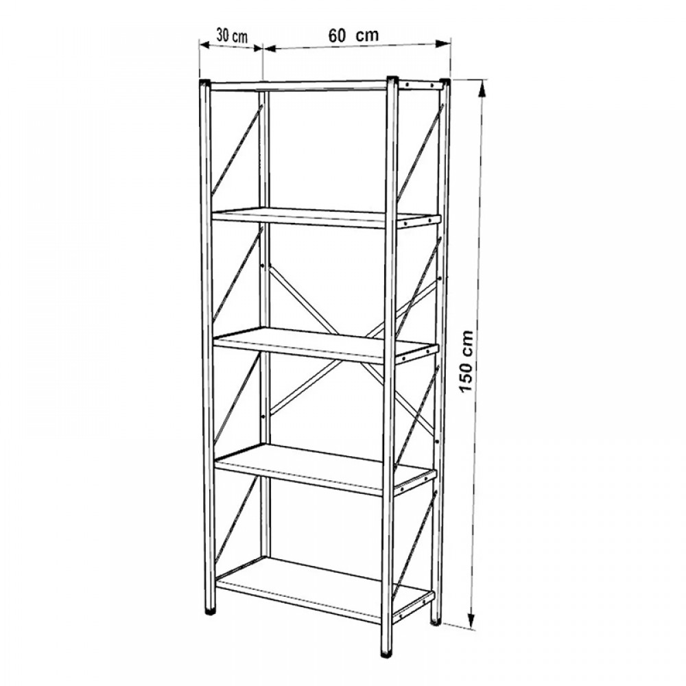 Βιβλιοθήκη "BIMBLEM" από μέταλλο σε καρυδί/μαύρο χρώμα 60x30x150