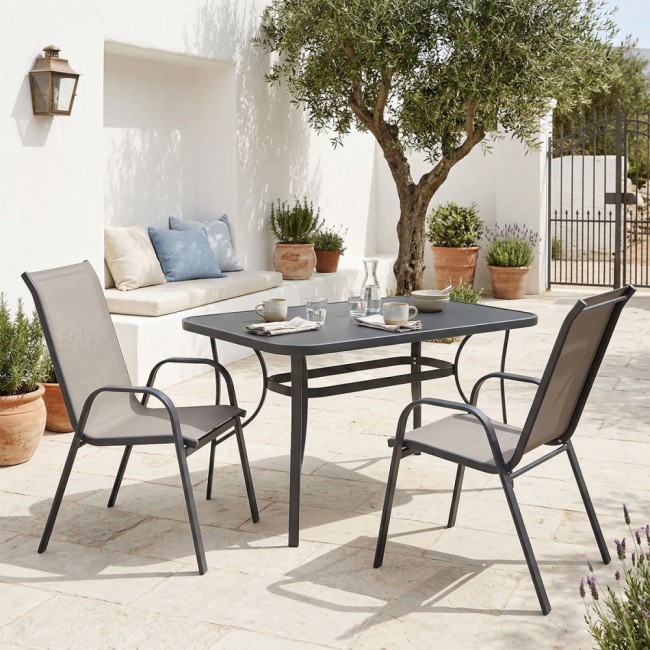 Τραπεζαρία εξωτερικού χώρου 3τεμ "ENSURE CALAN" από μέταλλο/γυαλί σε ανθρακί/διάφανο χρώμα 120x70x70