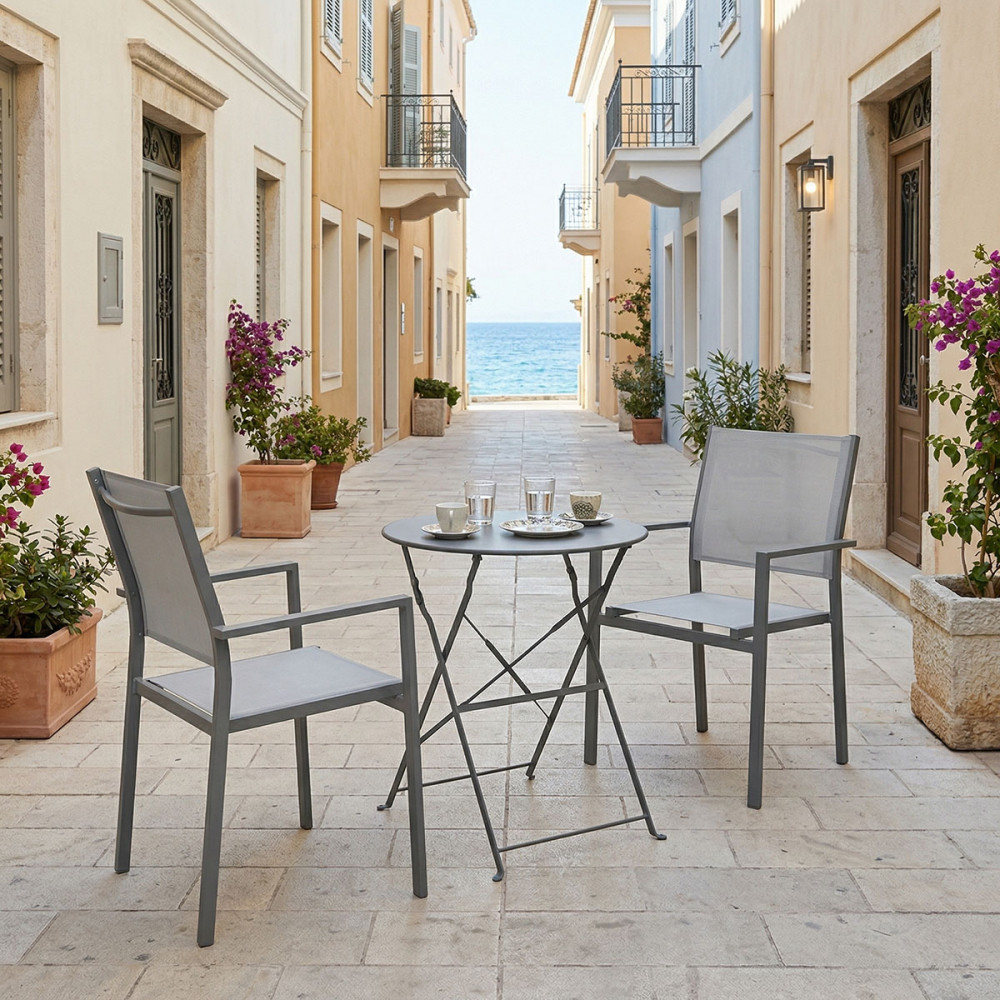 Τραπεζαρία εξωτερικού χώρου 3τεμ "BISTRO CONFIDENCE" από μέταλλο σε ανθρακί χρώμα Φ60x71