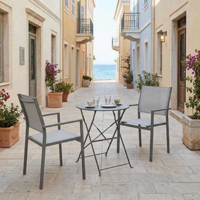 Τραπεζαρία εξωτερικού χώρου 3τεμ "BISTRO CONFIDENCE" από μέταλλο σε ανθρακί χρώμα Φ60x71