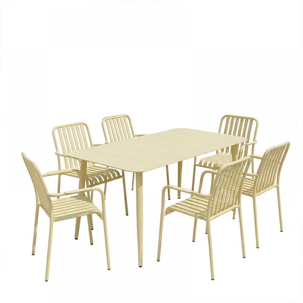 Τραπεζαρία εξωτερικού χώρου 7τεμ "HEVEN VISTA" από αλουμίνιο σε σαμπανί χρώμα 120x70x72