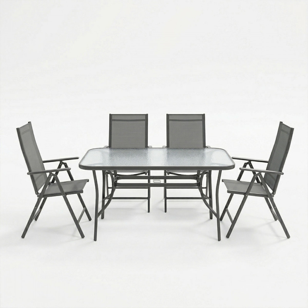 Τραπεζαρία εξωτερικού χώρου 5 τεμ "ENSURE CANDOR" από μέταλλο σε ανθρακί χρώμα 120x70x70