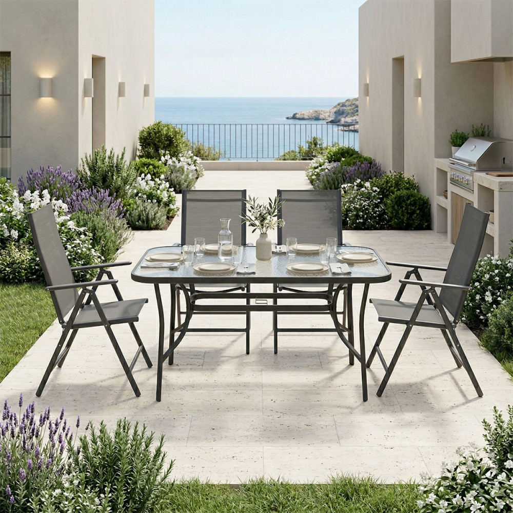 Τραπεζαρία εξωτερικού χώρου 5 τεμ "ENSURE CANDOR" από μέταλλο σε ανθρακί χρώμα 120x70x70