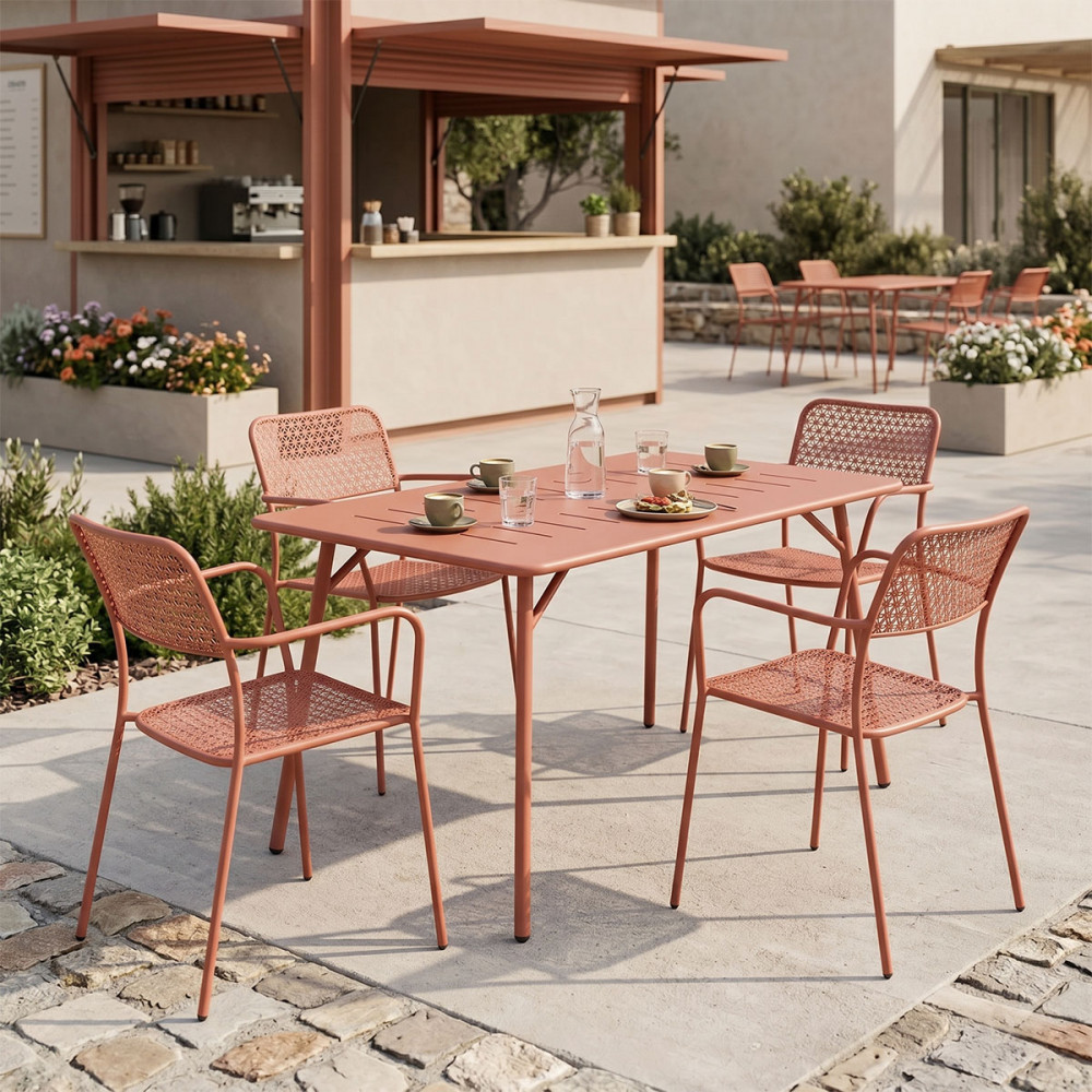 Τραπεζαρία 5τμχ "MORAJA-FEDERAL" από μέταλλο σε χρώμα terracotta 140x80x72