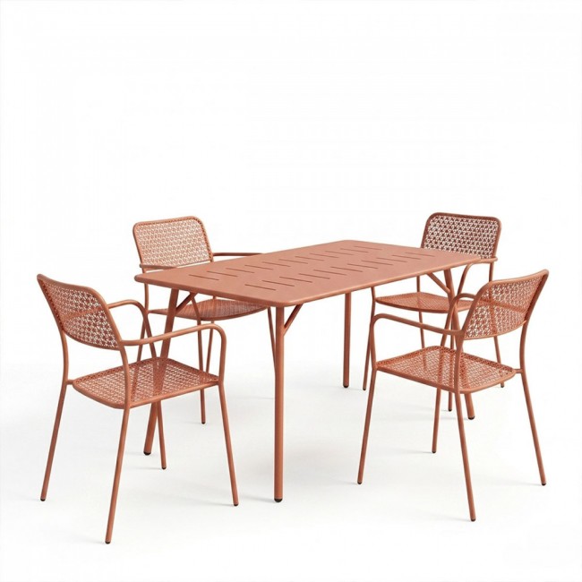 Τραπεζαρία 5τμχ "MORAJA-FEDERAL" από μέταλλο σε χρώμα terracotta 140x80x72