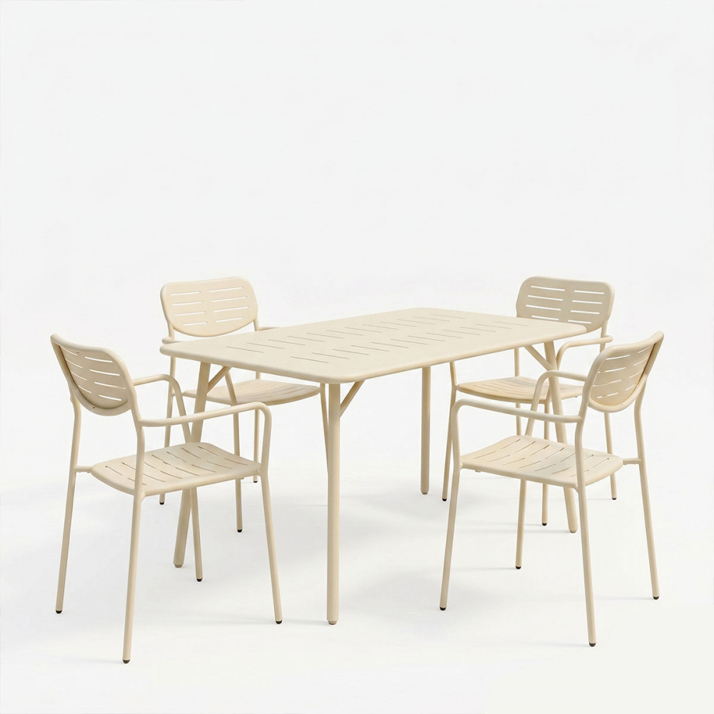 Τραπεζαρία 5τμχ "MORAJA-DERABY" από μέταλλο σε χρώμα κρεμ 140x80x72