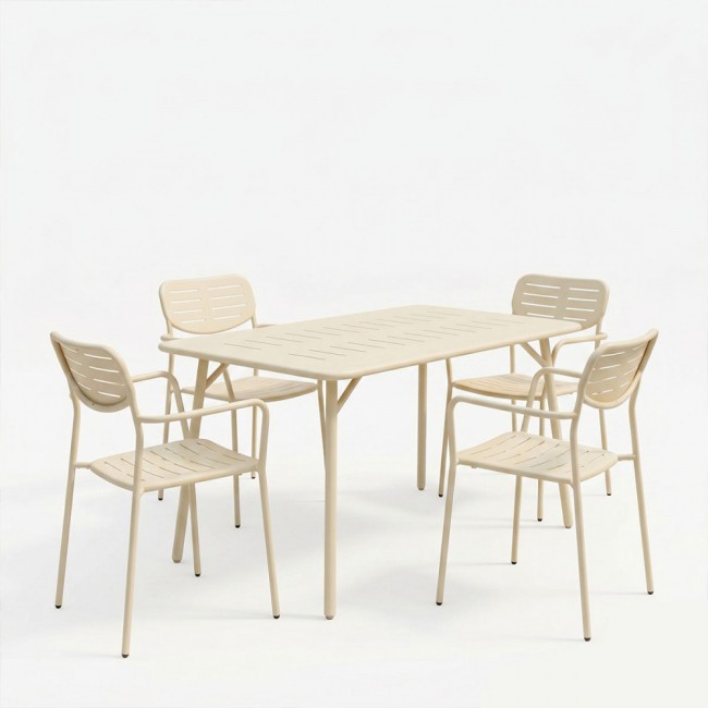 Τραπεζαρία 5τμχ "MORAJA-DERABY" από μέταλλο σε χρώμα κρεμ 140x80x72