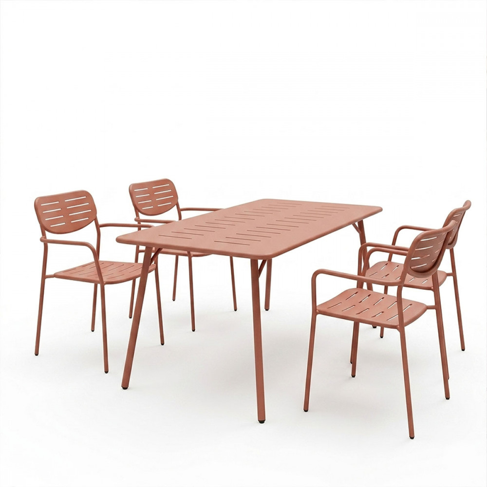 Τραπεζαρία 5τμχ "MORAJA-DERABY" από μέταλλο σε χρώμα terracotta 140x80x72