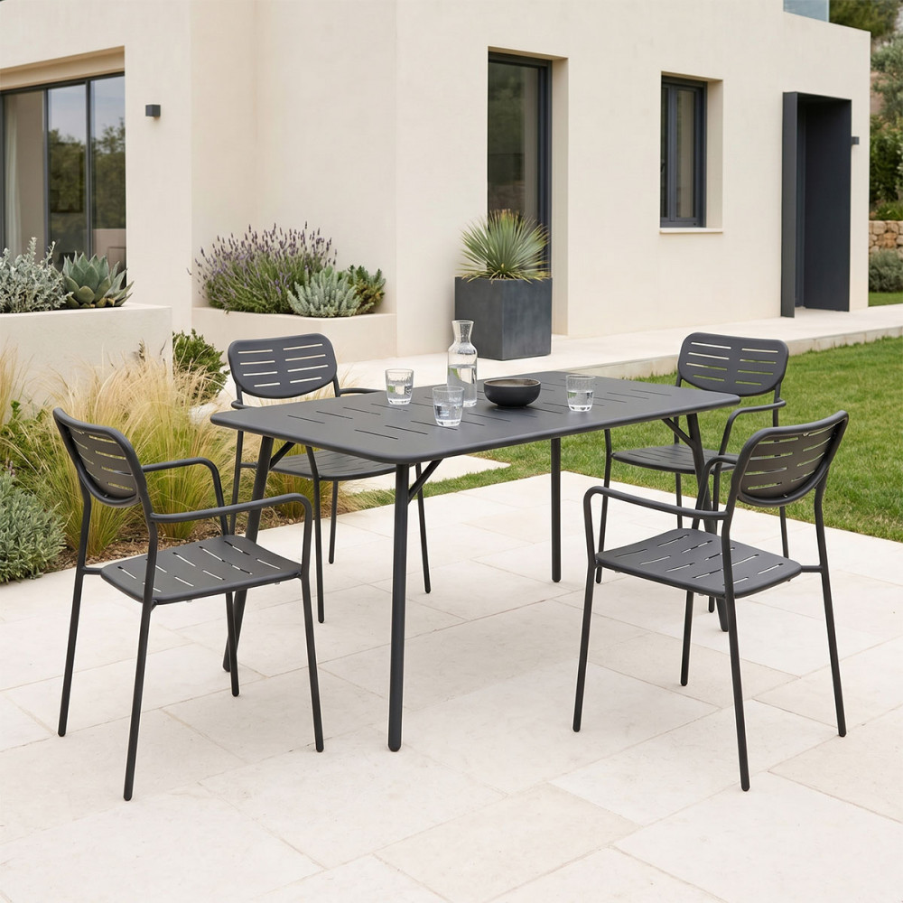 Τραπεζαρία 5τμχ "MORAJA-DERABY" από μέταλλο σε χρώμα μαύρο 140x80x72