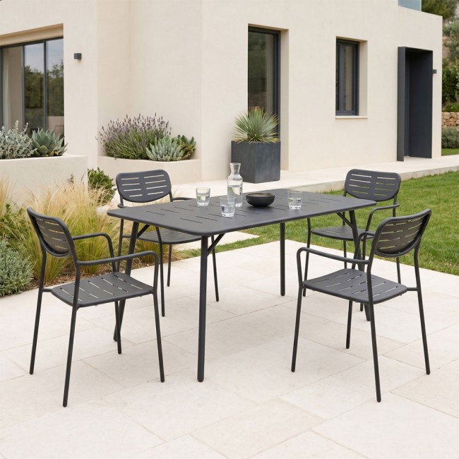 Τραπεζαρία 5τμχ "MORAJA-DERABY" από μέταλλο σε χρώμα μαύρο 140x80x72