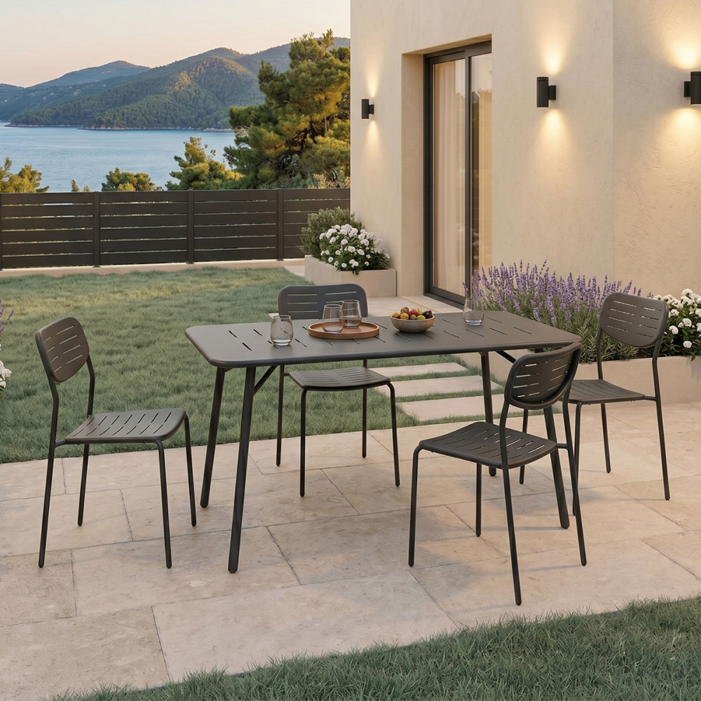 Τραπεζαρία 5τμχ "MORAJA-DERABY I" από μέταλλο σε χρώμα μαύρο 140x80x72