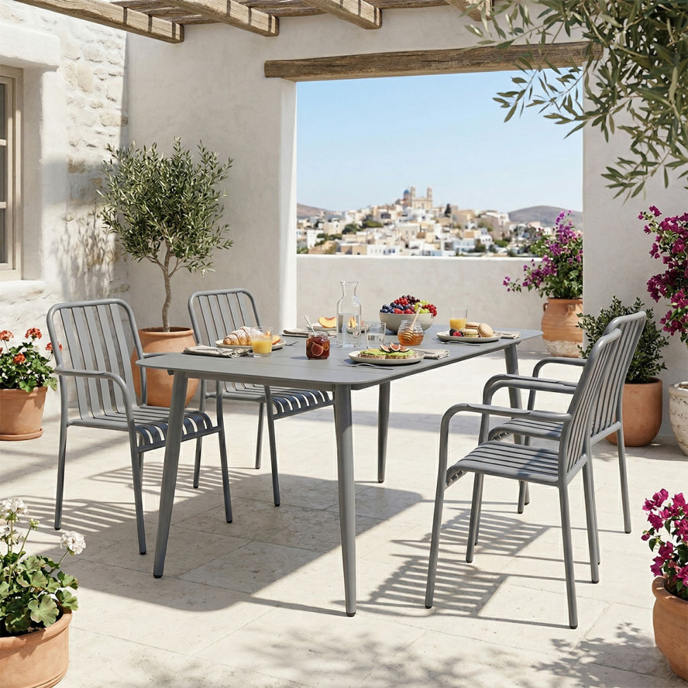 Τραπεζαρία εξωτερικού χώρου 5τεμ "HEVEN VISTA" από αλουμίνιο σε ανθρακί χρώμα 150x80x72