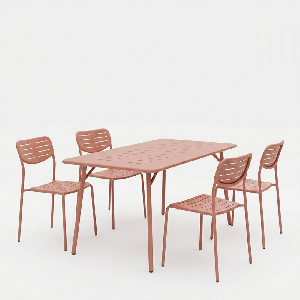 Τραπεζαρία 5τμχ "MORAJA-DERABY I" από μέταλλο σε χρώμα terracotta 140x80x72