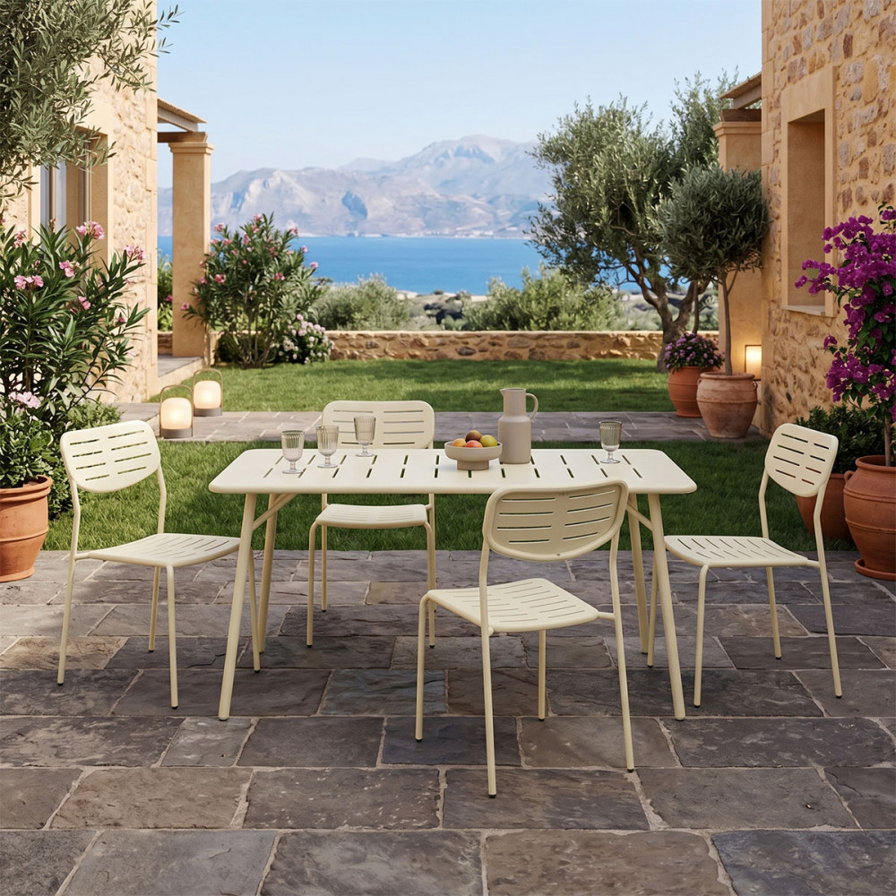 Τραπεζαρία 5τμχ "MORAJA-DERABY I" από μέταλλο σε χρώμα κρεμ 140x80x72