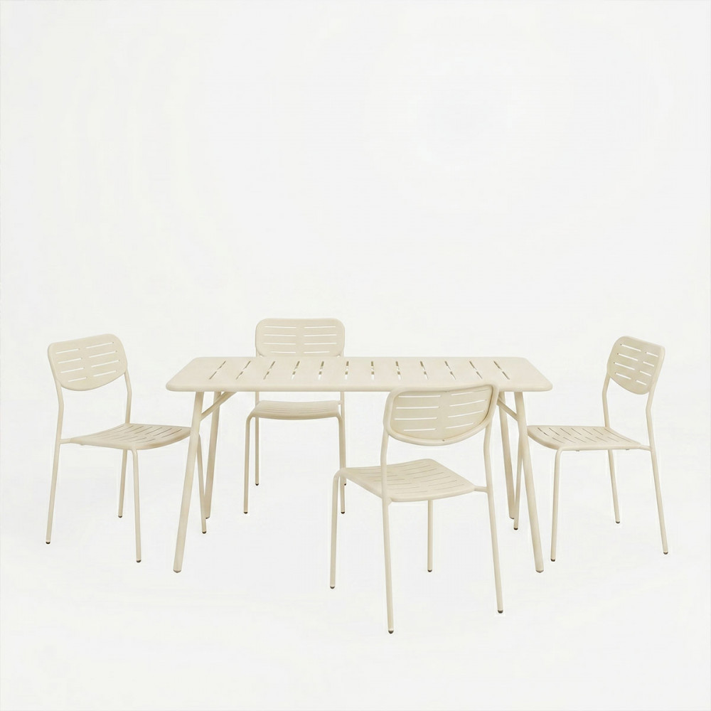 Τραπεζαρία 5τμχ "MORAJA-DERABY I" από μέταλλο σε χρώμα κρεμ 140x80x72