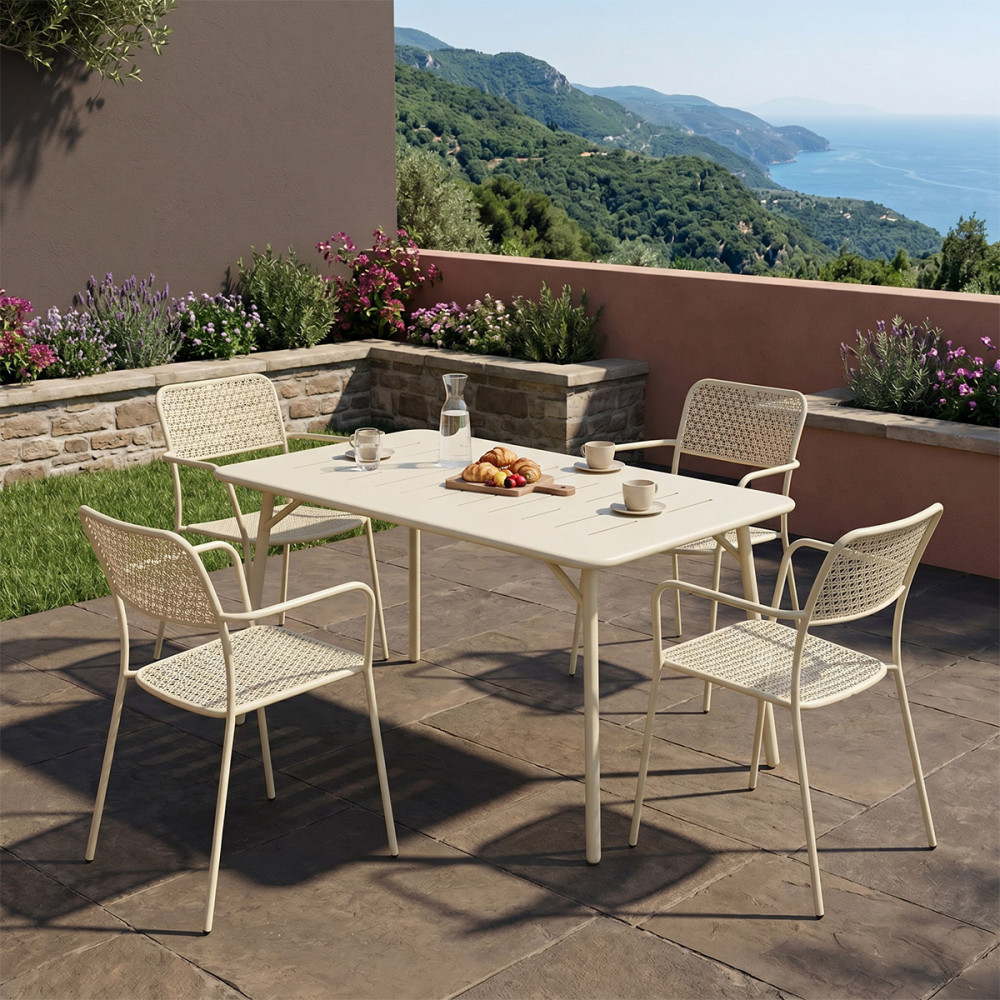 Τραπεζαρία 5τμχ "MORAJA-FEDERAL" από μέταλλο σε χρώμα κρεμ 140x80x72