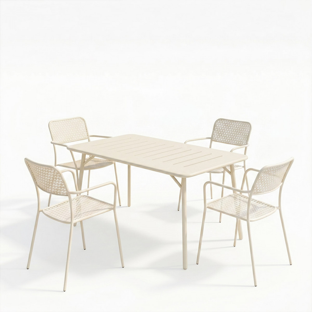 Τραπεζαρία 5τμχ "MORAJA-FEDERAL" από μέταλλο σε χρώμα κρεμ 140x80x72