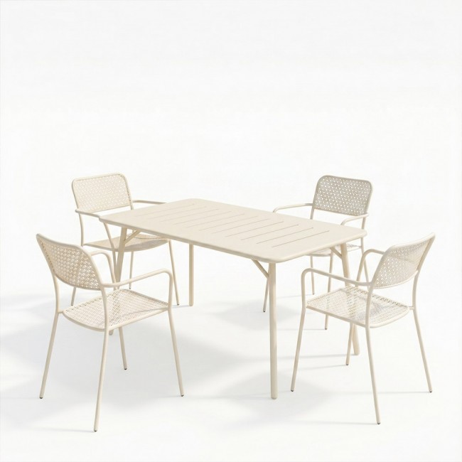 Τραπεζαρία 5τμχ "MORAJA-FEDERAL" από μέταλλο σε χρώμα κρεμ 140x80x72