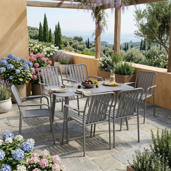 Τραπεζαρία 7τμχ "HEVEN VISTA" από αλουμίνιο σε χρώμα ανθρακί 120x70x72