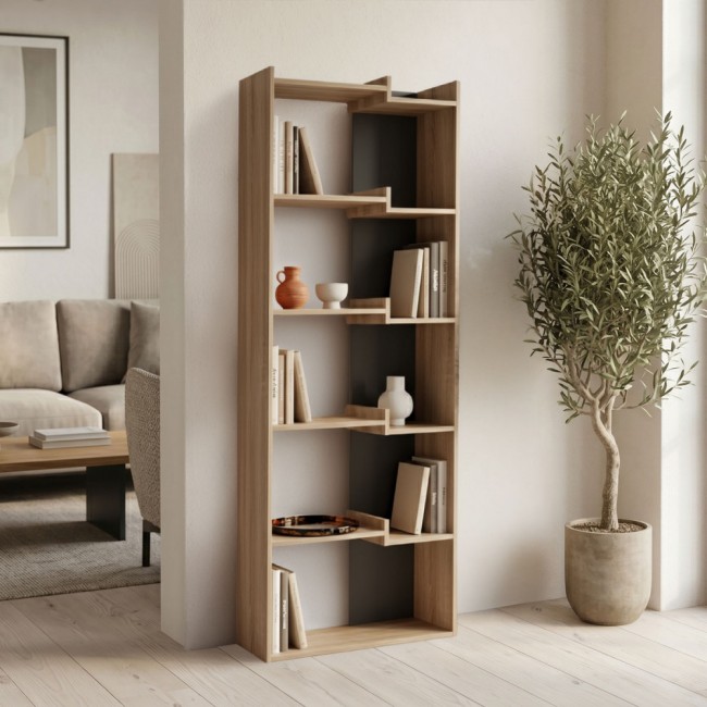 Βιβλιοθήκη "CORPUS" σε sonoma - ανθρακί χρώμα 61x22x162