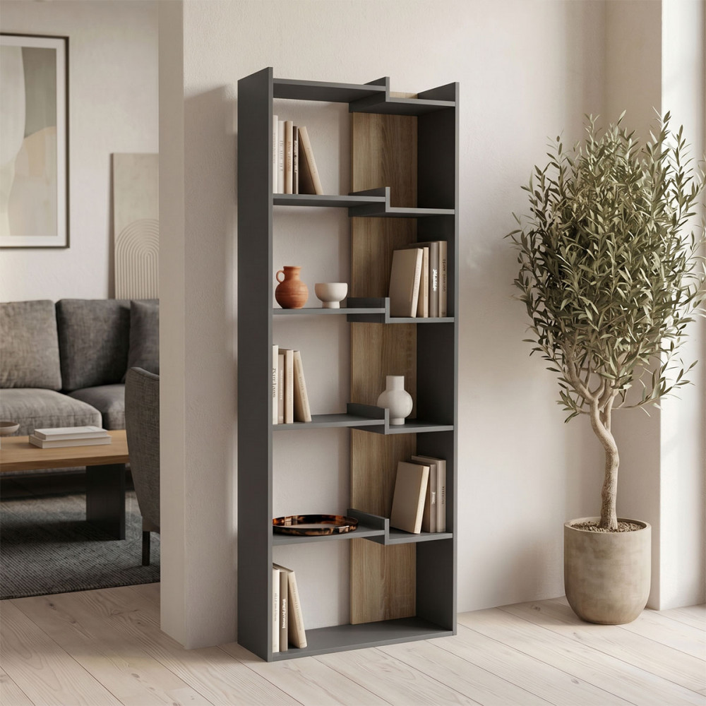 Βιβλιοθήκη "CORPUS" σε χρώμα ανθρακί/σονόμα 61x22x162