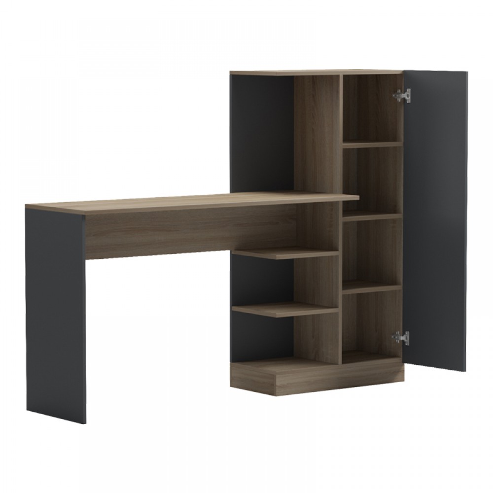 Γραφείο με βιβλιοθήκη και ντουλάπι "OFISIO" σε sonoma-ανθρακί χρώμα 152.3x40x120