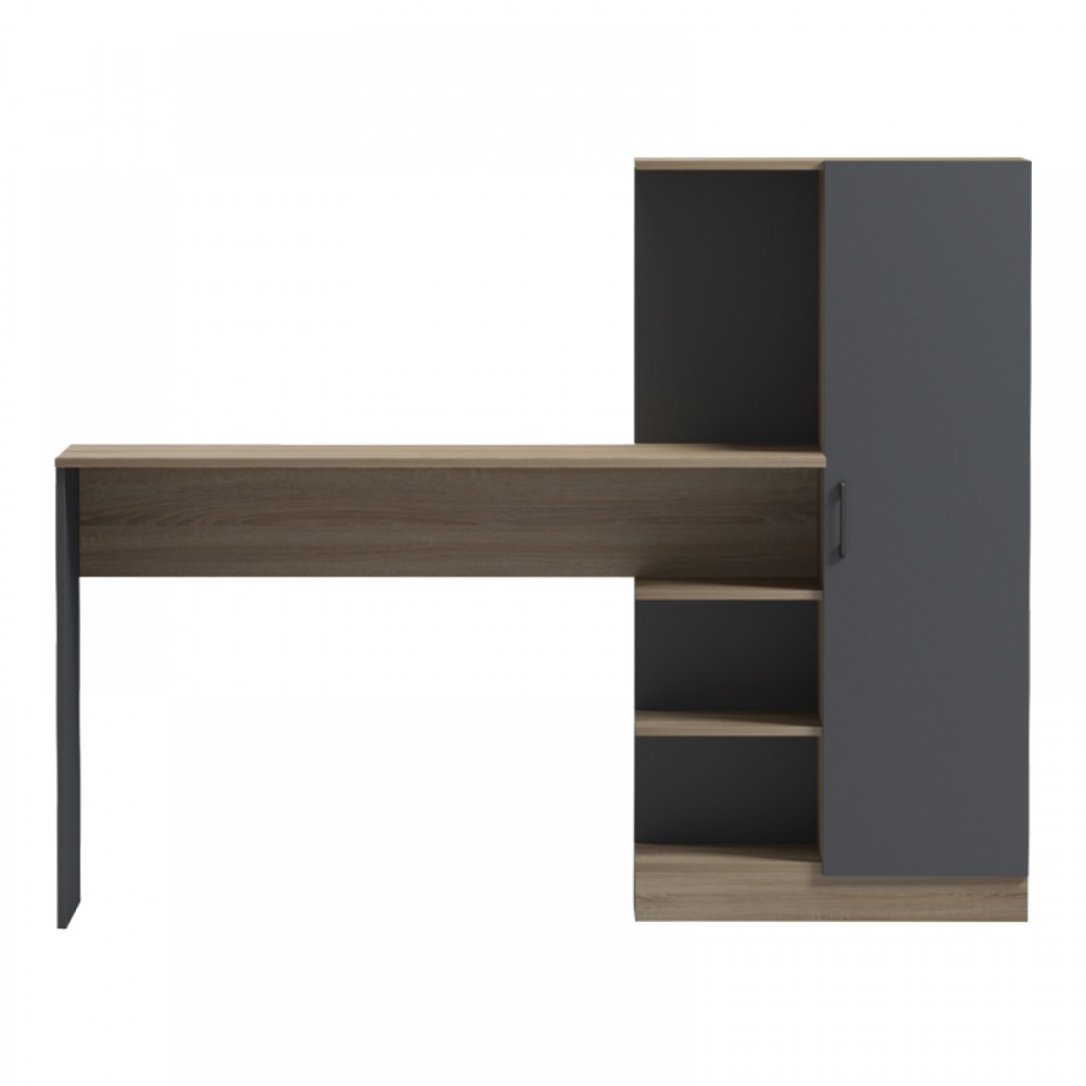 Γραφείο με βιβλιοθήκη και ντουλάπι "OFISIO" σε sonoma-ανθρακί χρώμα 152.3x40x120