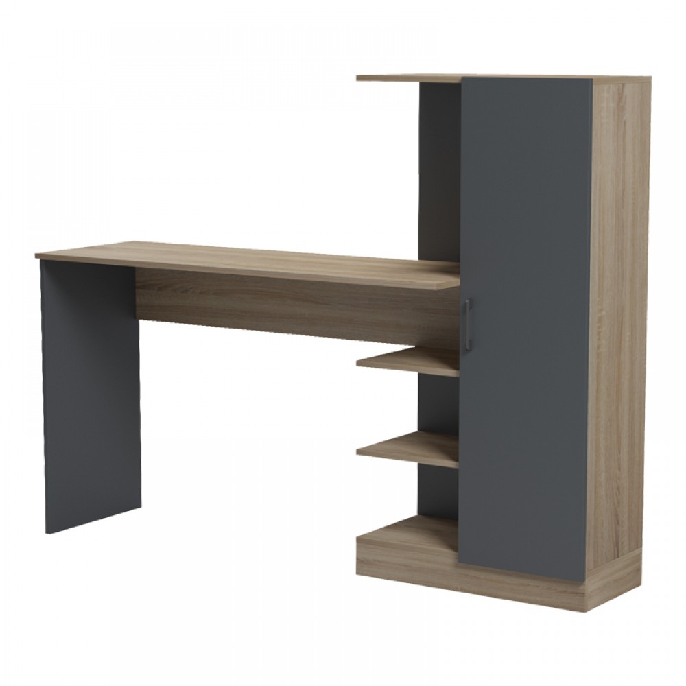 Γραφείο με βιβλιοθήκη και ντουλάπι "OFISIO" σε sonoma-ανθρακί χρώμα 152.3x40x120