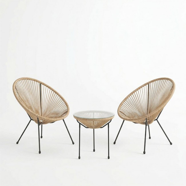 Σαλόνι εξωτερικού χώρου 3τεμ "ACAPULCO' από μέταλλο/rattan σε μαύρο/φυσικό χρώμα Φ50x52