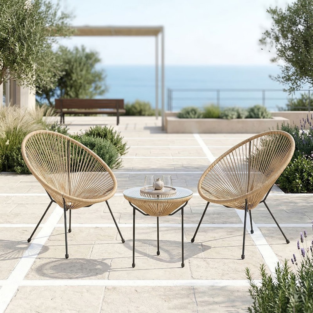 Σαλόνι εξωτερικού χώρου 3τεμ "ACAPULCO' από μέταλλο/rattan σε μαύρο/φυσικό χρώμα Φ50x52