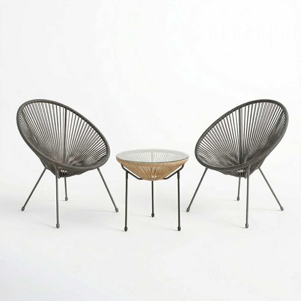 Σαλόνι εξωτερικού χώρου 3τεμ "ACAPULCO' από μέταλλο/rattan σε μαύρο/φυσικό χρώμα Φ50x52