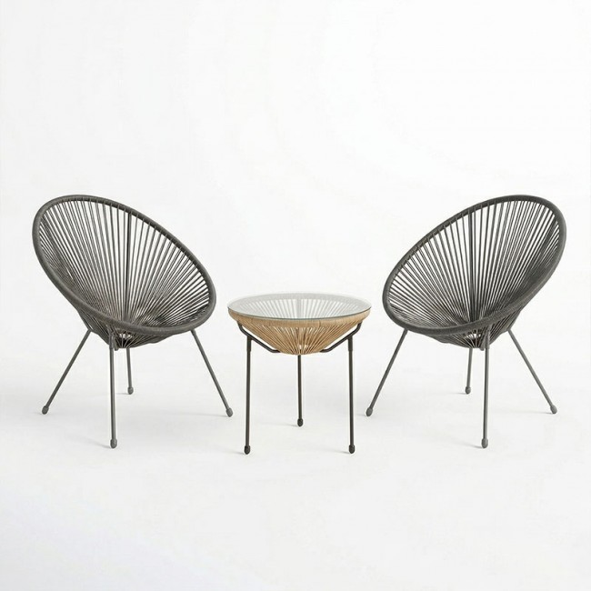 Σαλόνι εξωτερικού χώρου 3τεμ "ACAPULCO' από μέταλλο/rattan σε μαύρο/φυσικό χρώμα Φ50x52