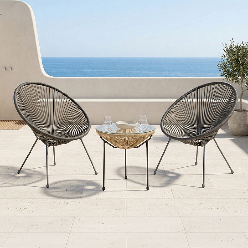 Σαλόνι εξωτερικού χώρου 3τεμ "ACAPULCO' από μέταλλο/rattan σε μαύρο/φυσικό χρώμα Φ50x52