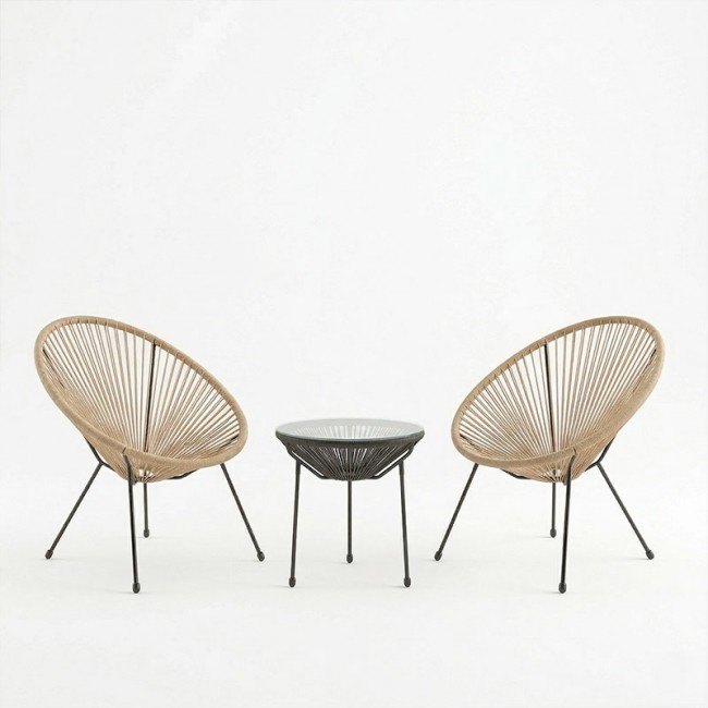 Σαλόνι εξωτερικού χώρου 3τεμ "ACAPULCO' από μέταλλο/rattan σε μαύρο/φυσικό χρώμα Φ50x52