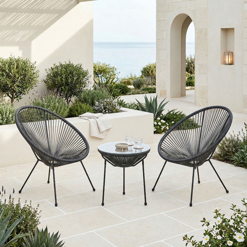 Σαλόνι εξωτερικού χώρου 3τεμ "ACAPULCO' από μέταλλο/rattan σε μαύρο χρώμα Φ50x52