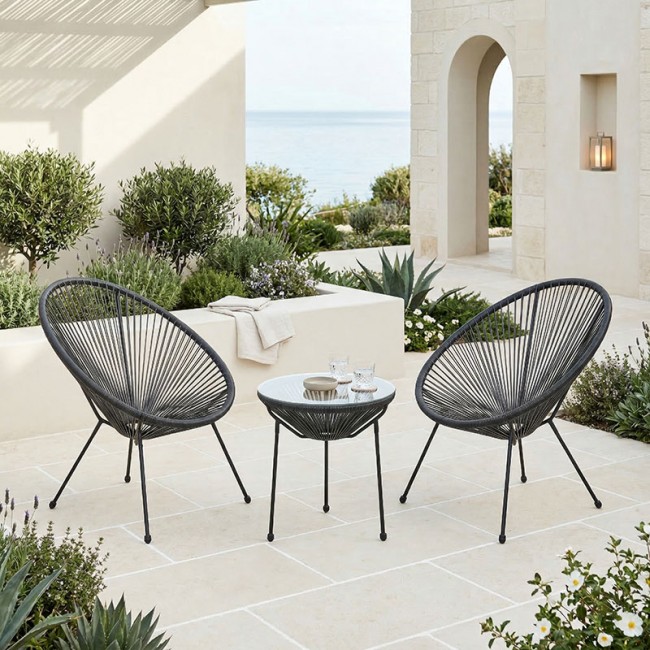 Σαλόνι εξωτερικού χώρου 3τεμ "ACAPULCO' από μέταλλο/rattan σε μαύρο χρώμα Φ50x52