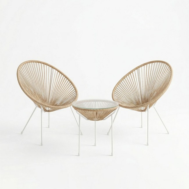 Σαλόνι εξωτερικού χώρου 3τεμ "ACAPULCO' από μέταλλο/rattan σε λευκό/φυσικό χρώμα Φ50x52